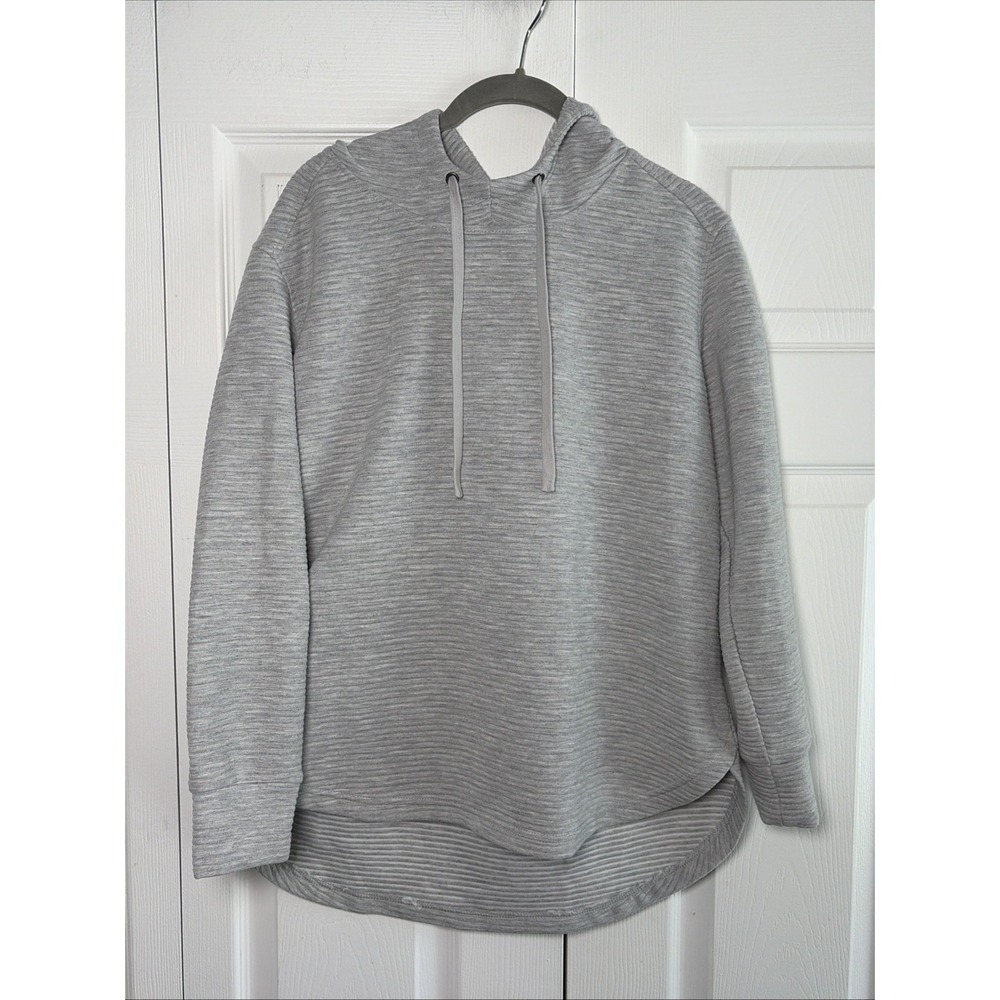 Jane Delancey Ribbed Hoodie Womens Size M Gray Textured Pullover Ribbed Neutral